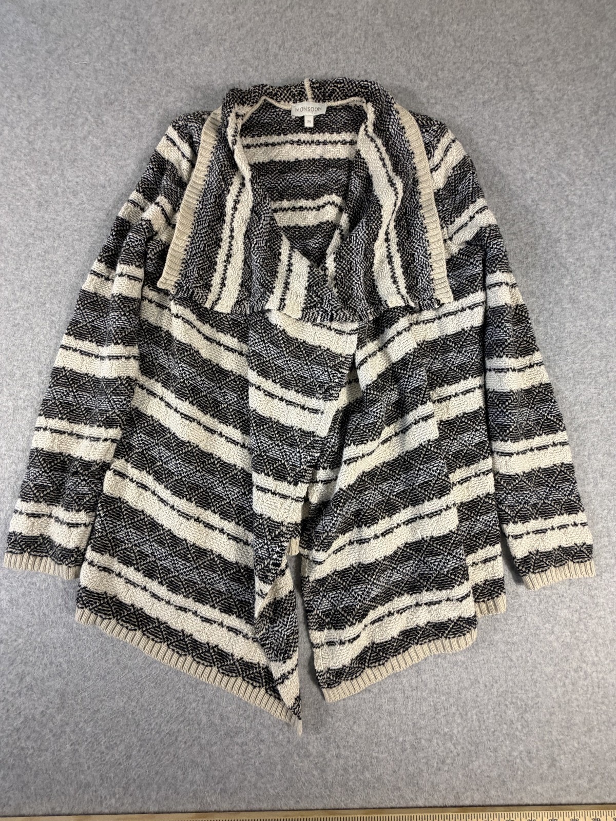 Monsoon Knit Cardigan, Black And White, Size M